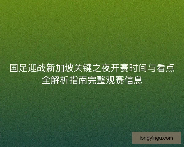 国足迎战新加坡关键之夜开赛时间与看点全解析指南完整观赛信息